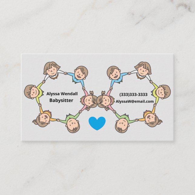Cute Cartoon Children Playing in Circle Babysitter Business Card (Front)