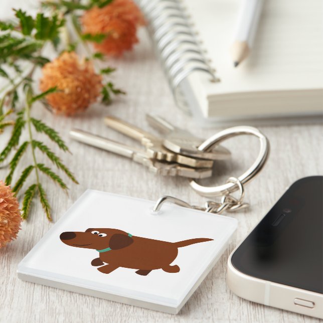 Cute Cartoon Chocolate Labrador Acrylic Keychain (Front Right)