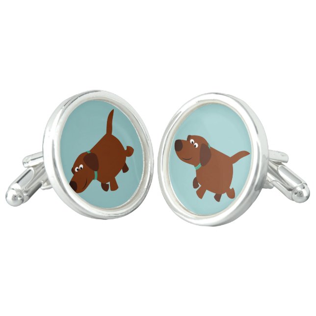 Cute Cartoon Chocolate Labrador Cufflinks (Angled)
