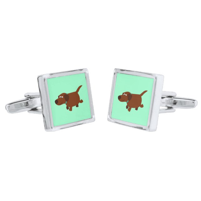 Cute Cartoon Chocolate Labrador Cufflinks (Angled)