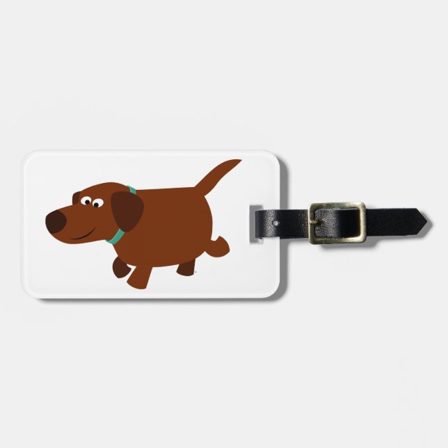 Cute Cartoon Chocolate Labrador Luggage Tag (Front Horizontal)