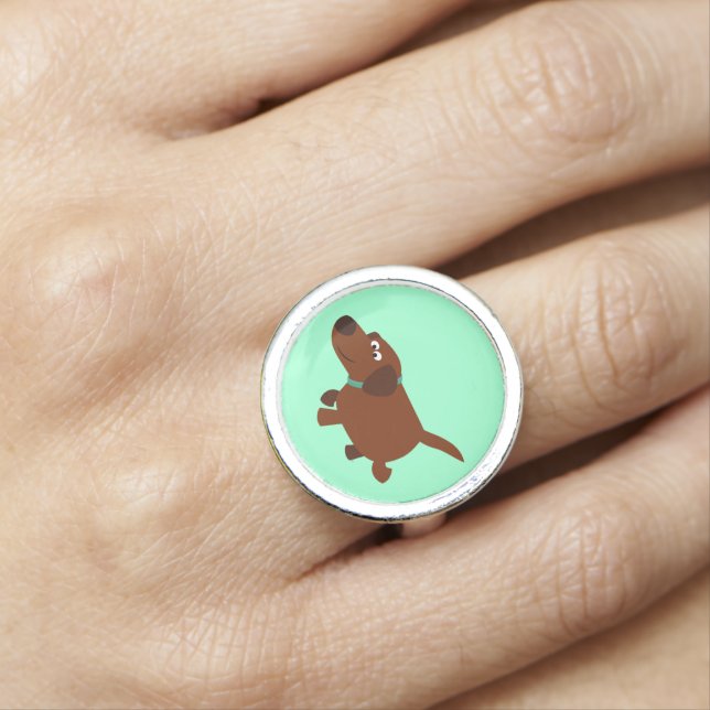 Cute Cartoon Chocolate Labrador Ring (In Situ)