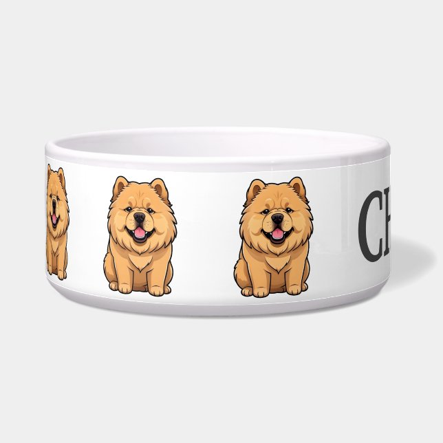 Cute Cartoon Chow Chow Puppy Personalize Bowl (Left)