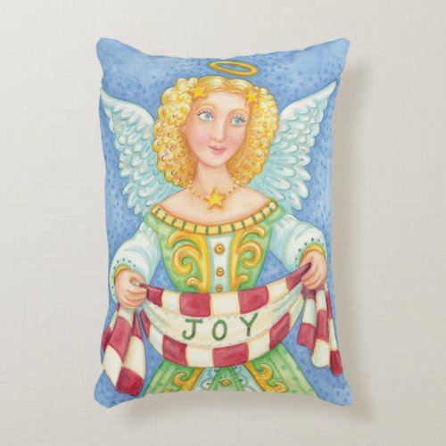Cute Cartoon Christmas Angel Halo with Joy Banner Accent Pillow