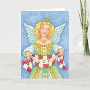 Cute Cartoon Christmas Angel Halo with Joy Banner Holiday Card