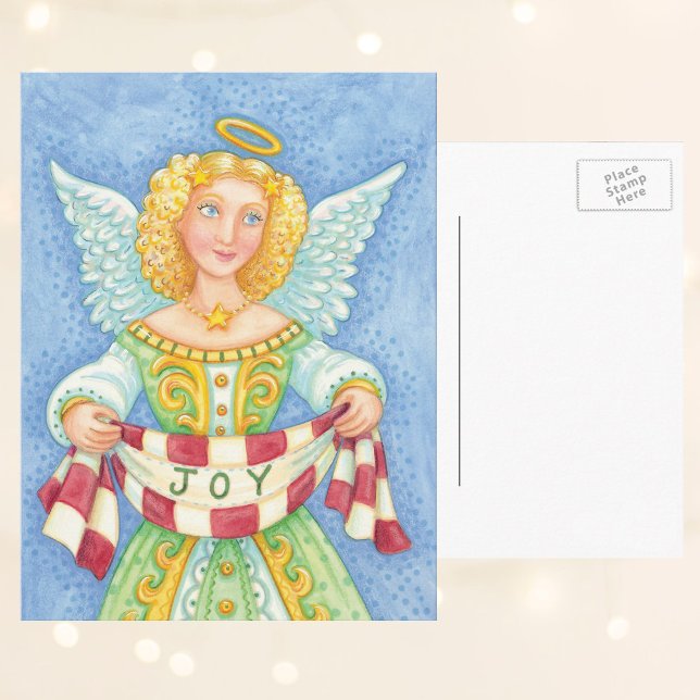 Cute Cartoon Christmas Angel Halo with Joy Banner Holiday Postcard (Creator Uploaded)