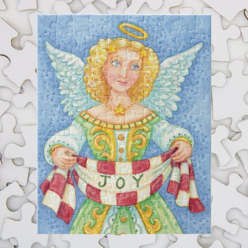 Cute Cartoon Christmas Angel Halo with Joy Banner Jigsaw Puzzle