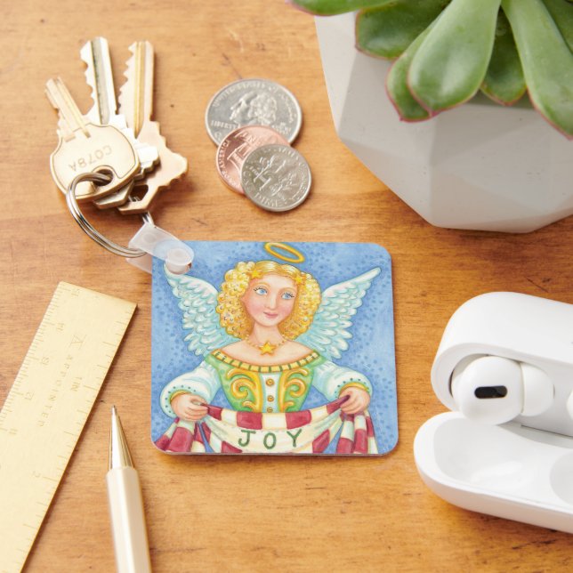 Cute Cartoon Christmas Angel Halo with Joy Banner Keychain (Desk)