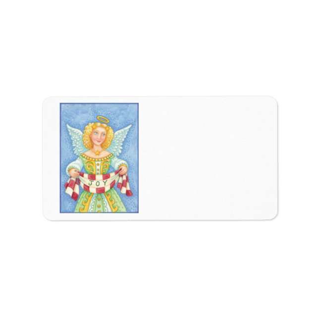 Cute Cartoon Christmas Angel Halo with Joy Banner Label (Front)