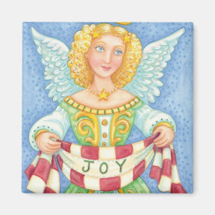Cute Cartoon Christmas Angel Halo with Joy Banner Magnet