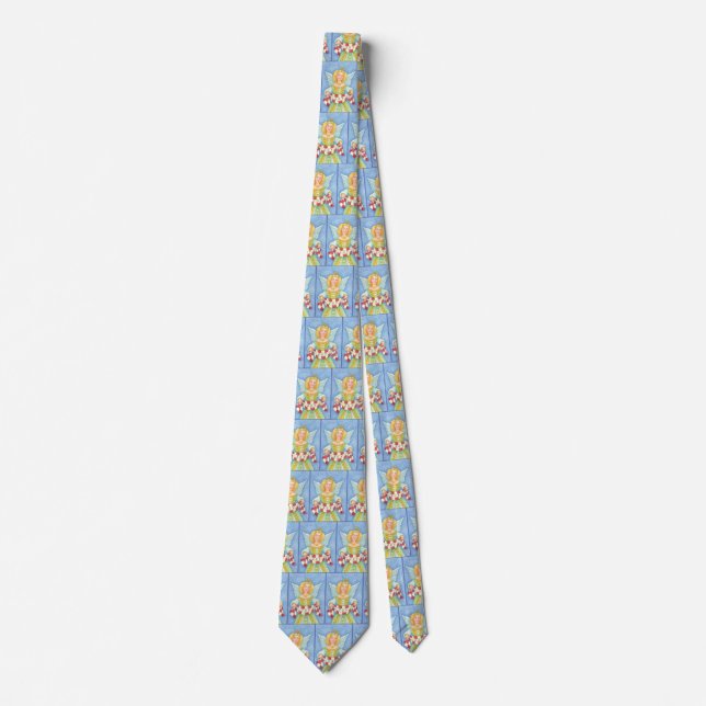 Cute Cartoon Christmas Angel Halo with Joy Banner Neck Tie (Front)