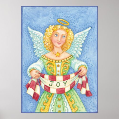 Cute Cartoon Christmas Angel Halo with Joy Banner Poster