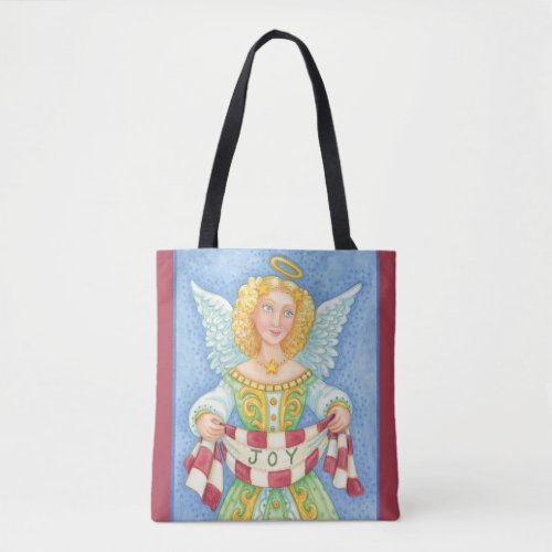 Cute Cartoon Christmas Angel Halo with Joy Banner Tote Bag