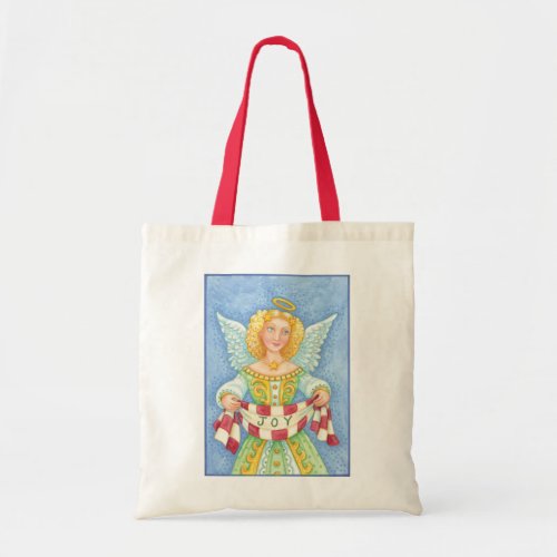 Cute Cartoon Christmas Angel Halo with Joy Banner Tote Bag