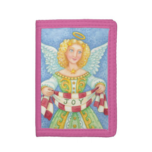 Cute Cartoon Christmas Angel Halo with Joy Banner Trifold Wallet