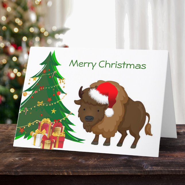 Cute Cartoon Christmas Buffalo Holiday Card (Creator Uploaded)