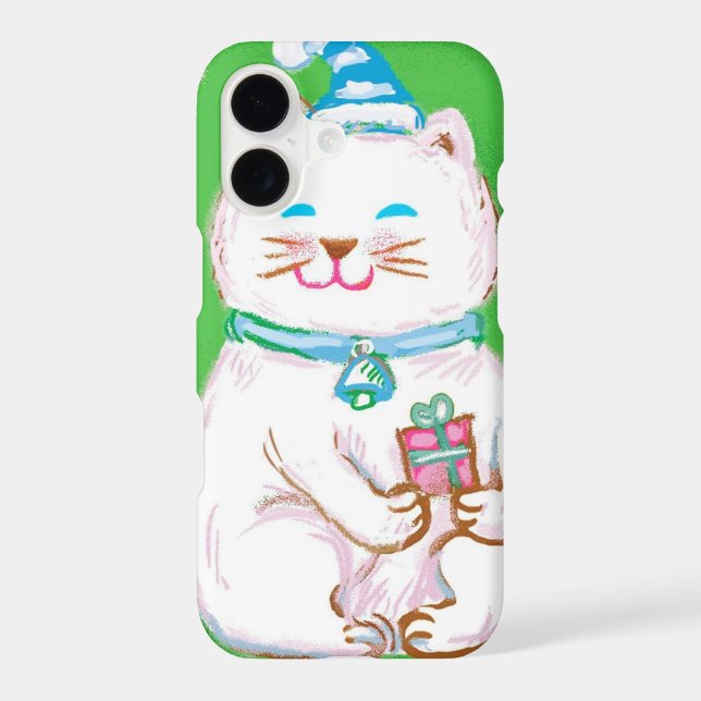 Cute Cartoon Christmas Cat Wearing a Santa Hat Case-Mate iPhone Case (Back)