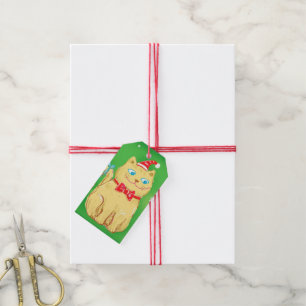 Cute Cartoon Christmas Cat with Santa Hat Gift Tags