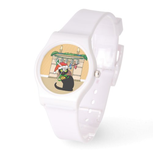 Cute Cartoon Christmas Cat with santa Hat Watch