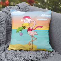 Cute cartoon Christmas flamingo on the beach