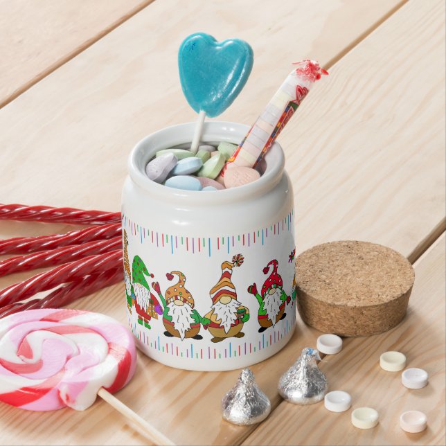 Cute Cartoon Christmas Gnomes Candy Jar (In Situ)