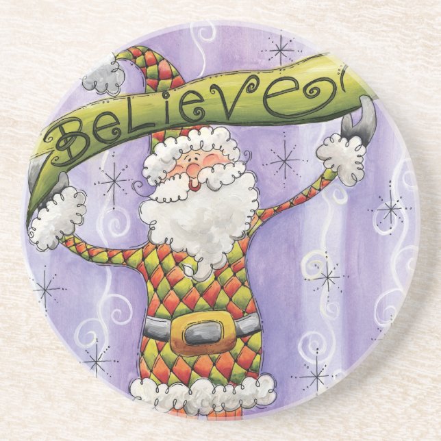 Cute Cartoon Christmas, I Believe in Santa Claus Drink Coaster (Front)