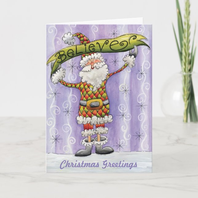 Cute Cartoon Christmas, I Believe in Santa Claus Holiday Card (Front)
