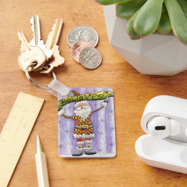 Cute Cartoon Christmas, I Believe in Santa Claus Keychain (Desk)
