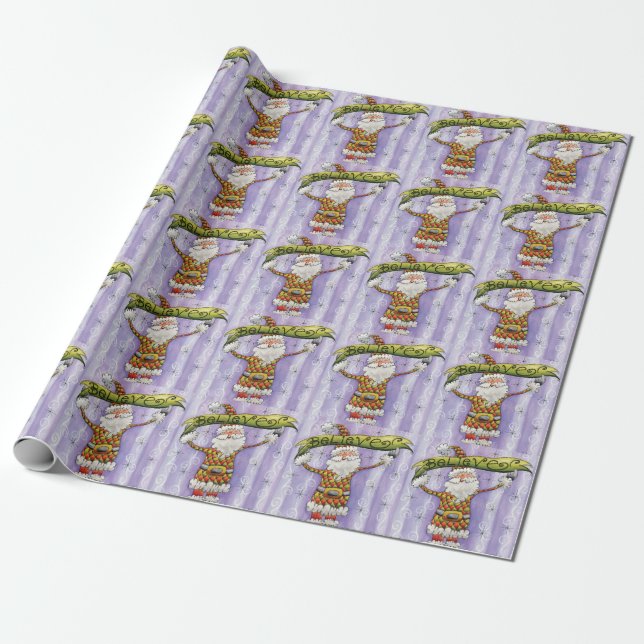 Cute Cartoon Christmas, I Believe in Santa Claus Wrapping Paper (Unrolled)