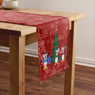 Cute Cartoon Christmas Penguins Short Table Runner
