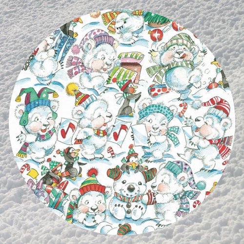 Cute Cartoon Christmas Polar Bear Penguin Party Classic Round Sticker