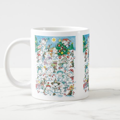 Cute Cartoon Christmas Polar Bear Penguin Party Giant Coffee Mug