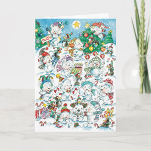 Cute Cartoon Christmas Polar Bear Penguin Party Holiday Card