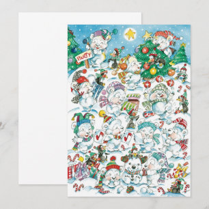 Cute Cartoon Christmas Polar Bear Penguin Party Invitation