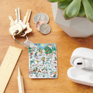 Cute Cartoon Christmas Polar Bear Penguin Party Keychain