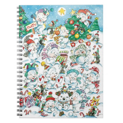 Cute Cartoon Christmas Polar Bear Penguin Party Notebook