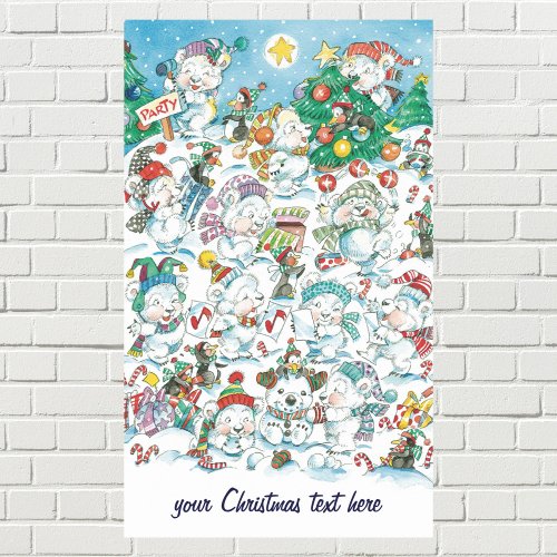 Cute Cartoon Christmas Polar Bear Penguin Party Rectangular Sticker