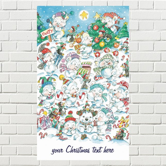 Cute Cartoon Christmas Polar Bear Penguin Party Rectangular Sticker (Creator Uploaded)