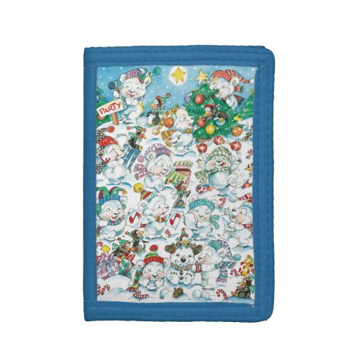 Cute Cartoon Christmas Polar Bear Penguin Party Trifold Wallet