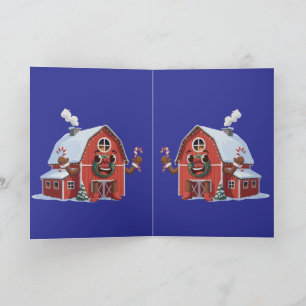 Cute Cartoon Christmas Red Barn - Festive Farm Card