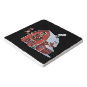 Cute Cartoon Christmas Red Barn - Festive Farm Trivet