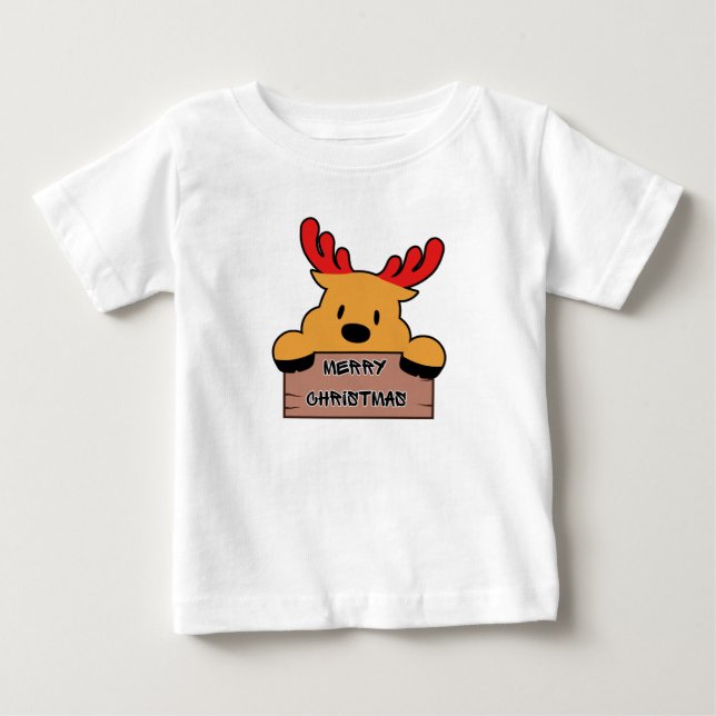 Cute Cartoon Christmas Reindeer  Baby T-Shirt (Front)