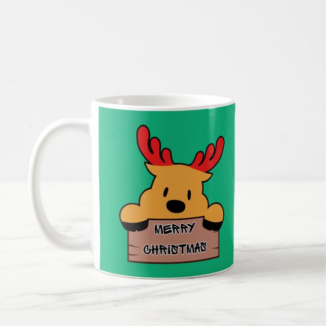 Cute Cartoon Christmas Reindeer  Coffee Mug (Left)