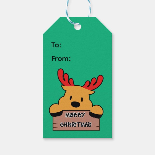 Cute Cartoon Christmas Reindeer  Gift Tags (Front)
