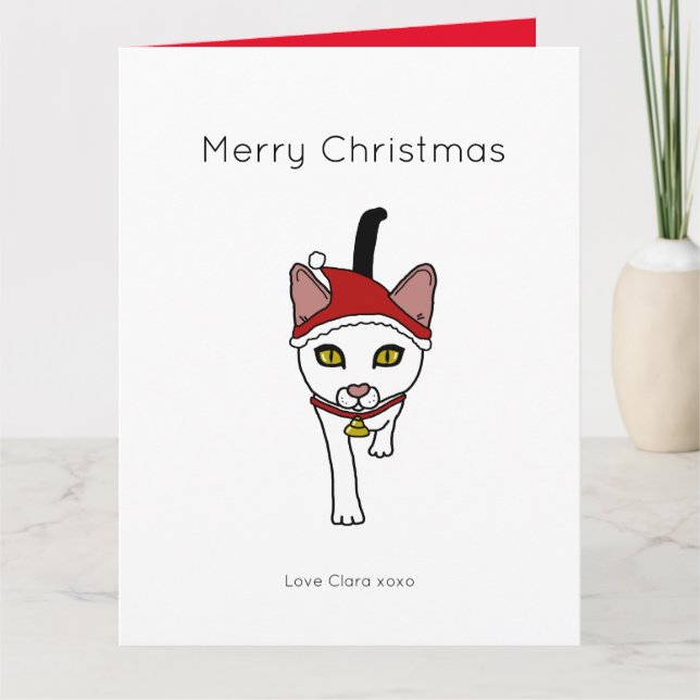 Cute cartoon Christmas Santa Cat Card (Front)