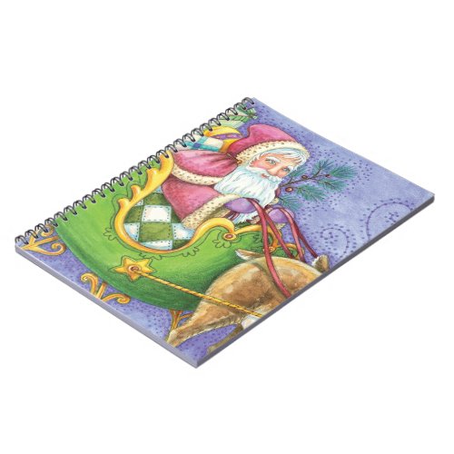 Cute Cartoon Christmas Santa Claus Sleigh Reindeer Notebook
