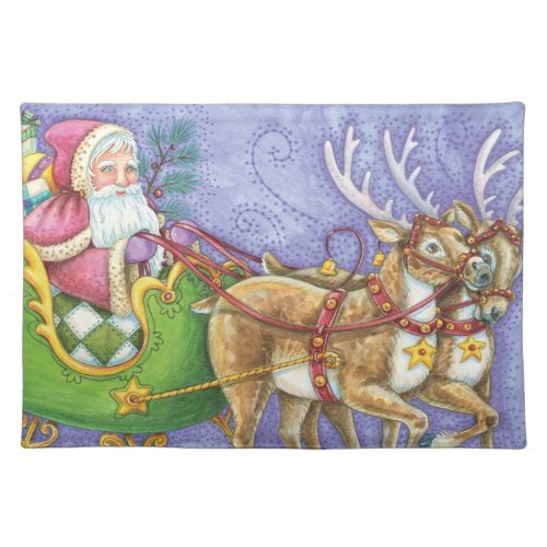 Cute Cartoon Christmas Santa Claus Sleigh Reindeer Placemat