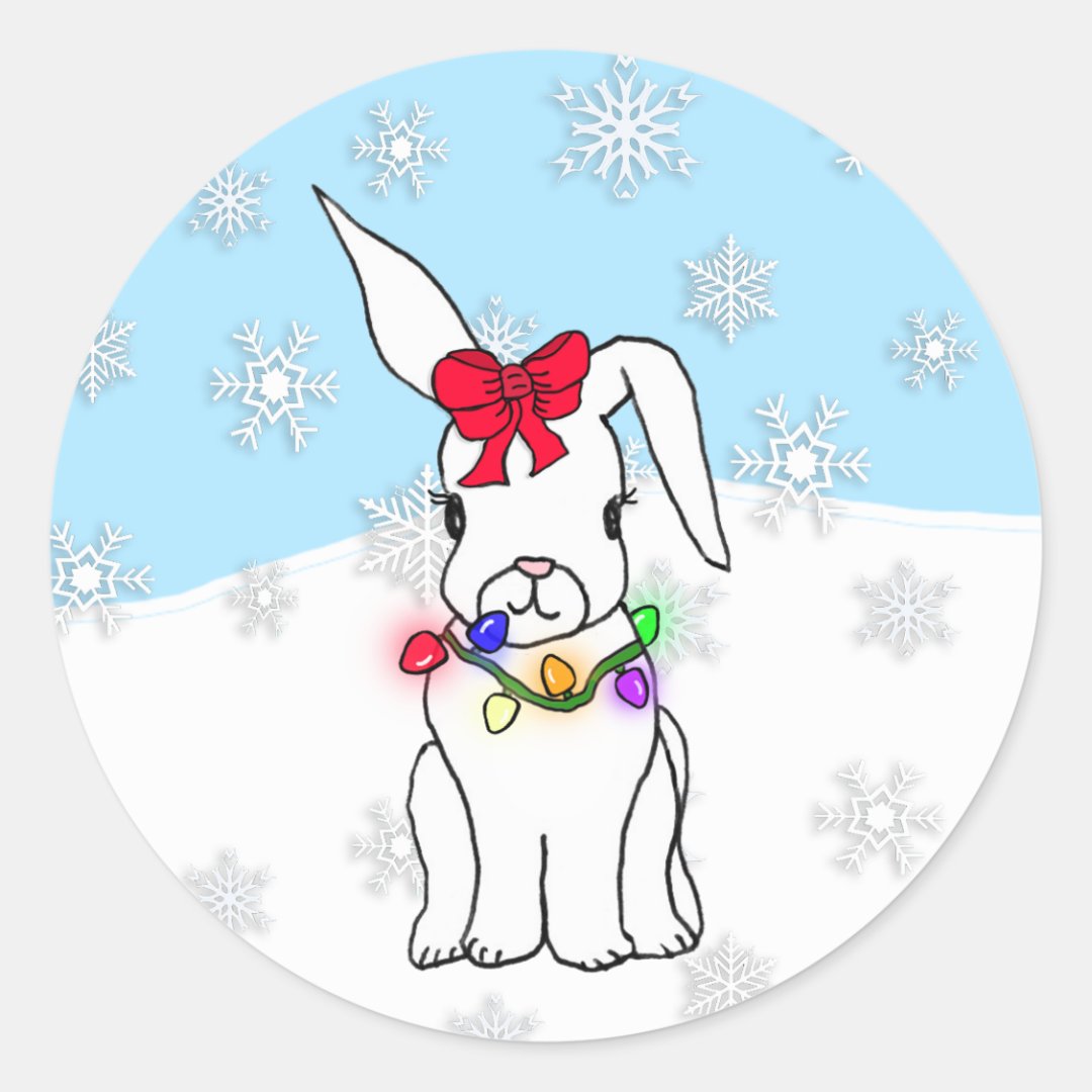 Cute Cartoon Christmas Snow Bunny Classic Round Sticker | Zazzle