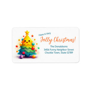 Cute Cartoon Christmas Tree Return Address Labels