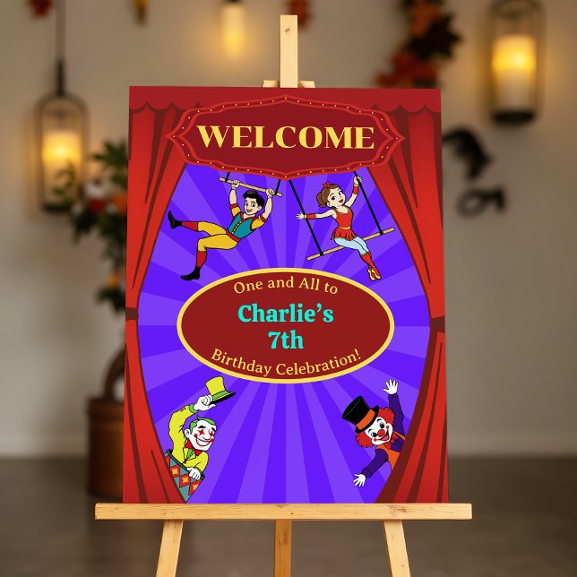 Cute Cartoon Circus Carnival Birthday Welcome Sign (Creator Uploaded)